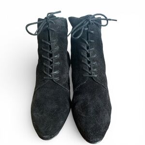 Vintage Calico Black Suede Lace Up Ankle Boots 9M Leather Brazil 2” Heel